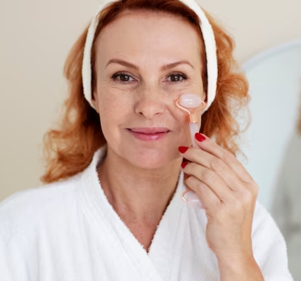 Dermatologist recommended skin care routine for 50s - woman applying anti-aging serum